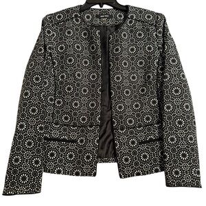 Nine West Chic and Elegant Black and White Open Front Floral Blazer Size 12